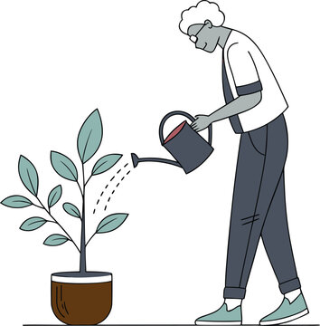 Woman Watering Plant Illustration
