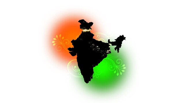 Artistic map of India featuring vibrant decorative flourishes and bold text celebrating the historic fifteenth of August Independence Day holiday.