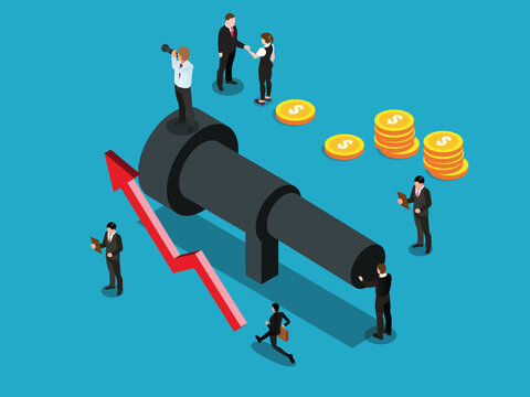 usiness Vision Financial Growth and Telescope 3d isometric vector illustration