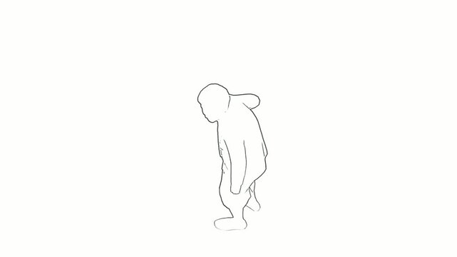 Minimalist Black Line Art Silhouette Child Walking Animation Isolated on White Background
