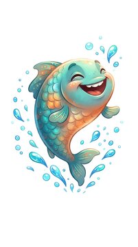 Cute blue fish jumping out of the water in a splashy fun illustration