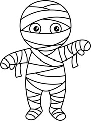 Mummy coloring page for Halloween, educational material, and decoration.