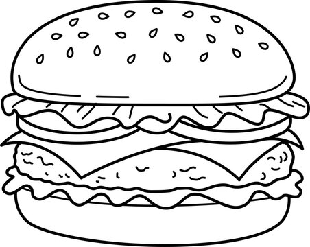 Beef Burger, Coloring Page, Educational Material