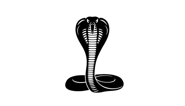 King cobra silhouette in defensive pose. Black snake icon with flared hood on white background.