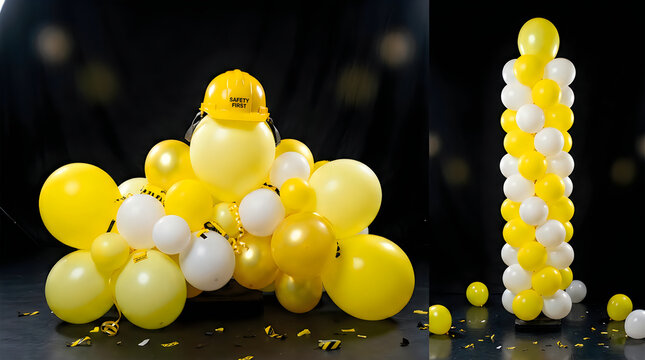 Yellow and white balloons for a festive party celebration
