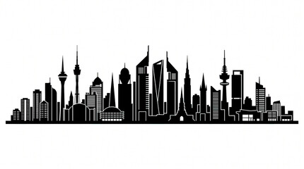 Obraz premium Black cityscape skyline silhouette banner isolated on white background for sunset design