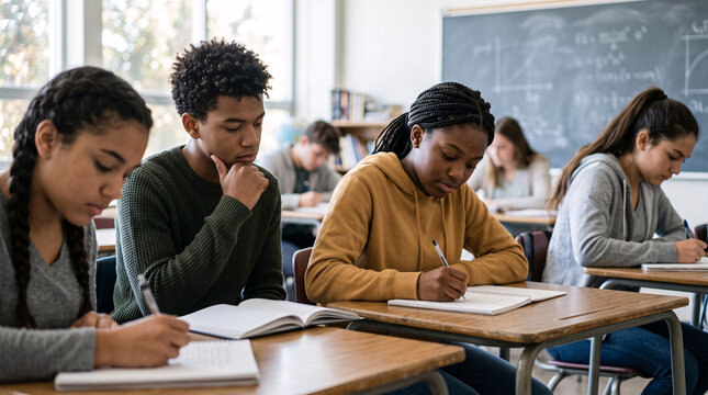 &Eacute;tudiants concentr&eacute;s pendant un examen en salle de classe