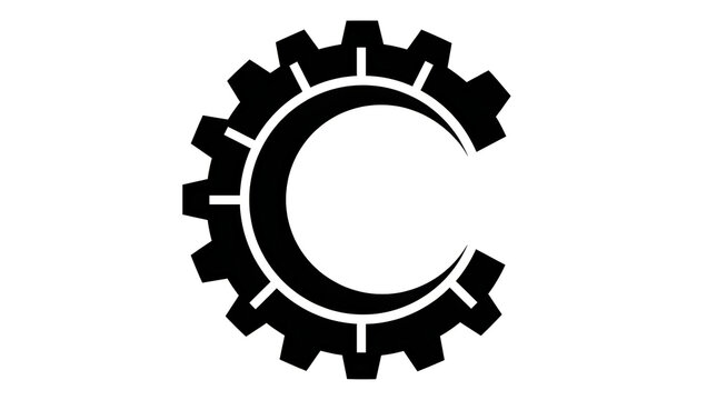 Black gear icon with letter c in the center design