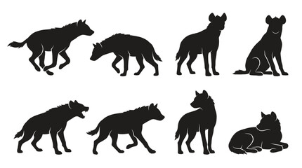 Obraz premium Set of black wolf silhouettes in various poses.