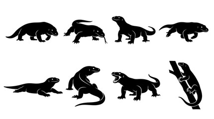 Obraz premium Black reptile silhouettes arranged in dynamic poses.