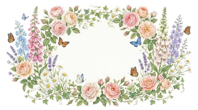 A delicate, oval-shaped floral border frames a blank space.