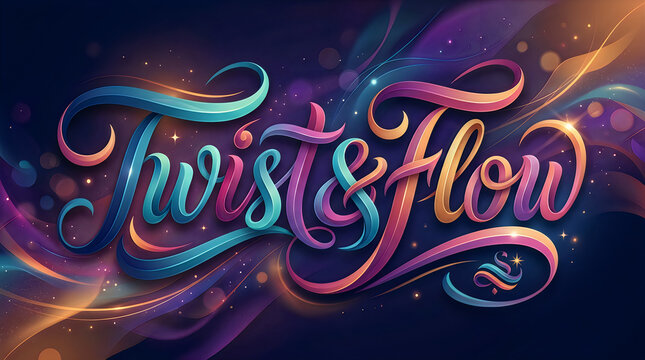 Colorful twists and flow typography on cosmic background