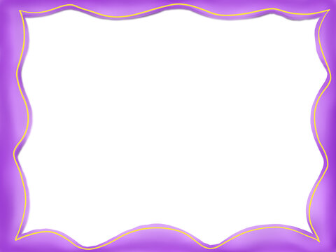 Purple wavy border frame with golden line on white background