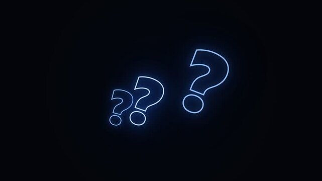 Three luminous blue question marks radiate a vibrant glow amidst the deep darkness to represent intellectual curiosity or the persistent search for answers regarding profound human existence