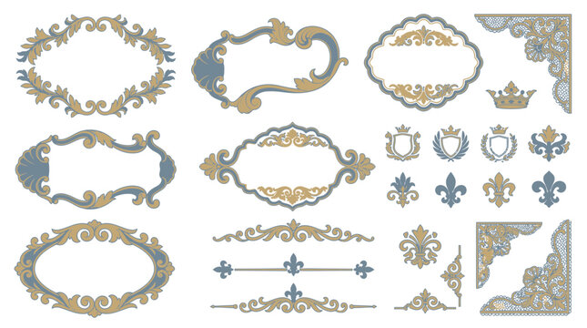 Ornate Vintage Frames and Borders, Decorative Elements, Isolated