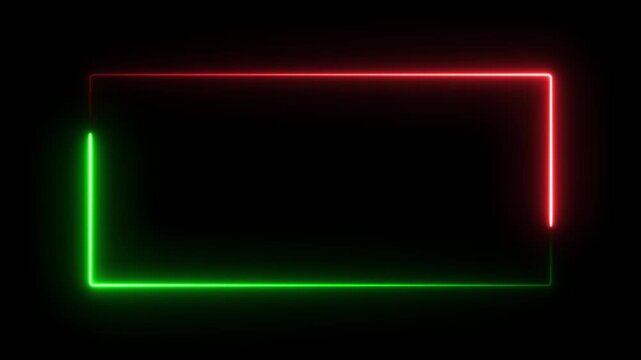 Abstract neon rectangles animate with red and green glowing borders on black background