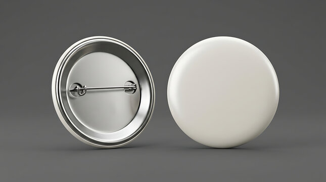 Two blank round pin buttons one white one silver mockup