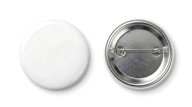 Two blank white pin buttons front and back