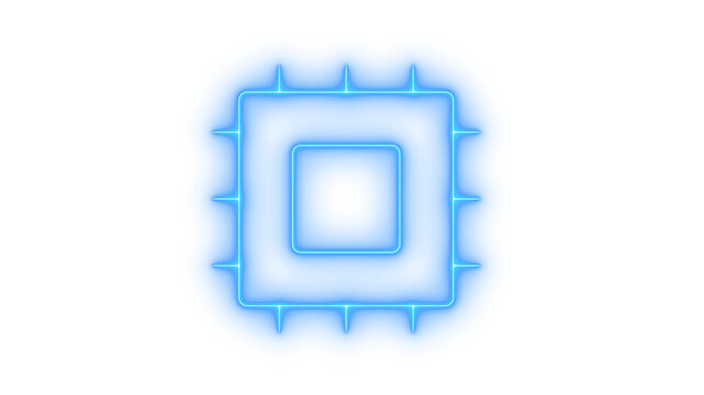 Glowing neon CPU computer chip icon isolated on transparent background. Microprocessor sign. Central processing unit. Tech hardware. Digital processor