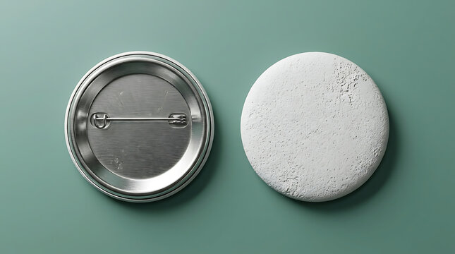 Two pin buttons one metal back one white front badge
