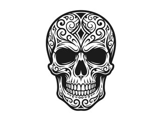 Ornate Skull Illustration with Swirl Patterns
