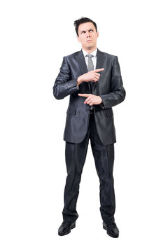 Confused man in elegant suit, transparent background