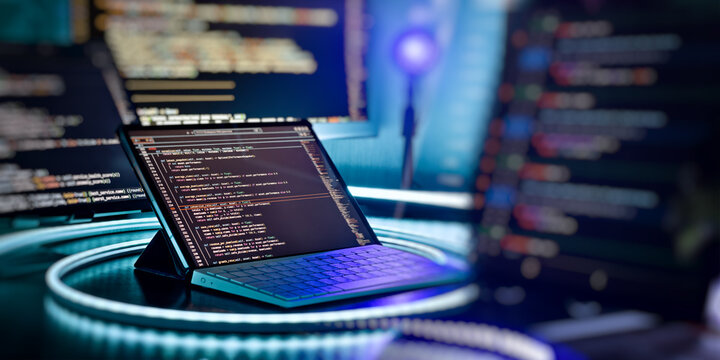 Digital technology industry concept development of programming and coding technologies.