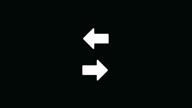 Two simple white arrow pointing in opposite directions on a solid black background for navigation and directional signage or interface