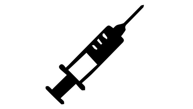 Medical syringe silhouette icon, black hypodermic needle vector illustration, healthcare injection tool symbol for vaccination and clinical treatment