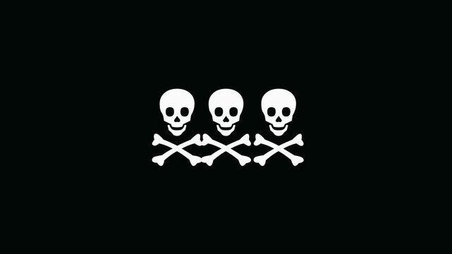 Simple white skull and crossbones centered on a solid black background representing a classic pirate flag symbol or a hazard warning sign