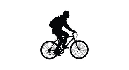 Fototapeta premium Cyclist On Bicycle Silhouette Against White Background