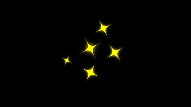 Golden 4k Twinkling stars animation on Alpha Channel, cartoon, twinkling starry night sky, looping animation. Green screen background