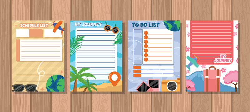 Colorful travel planning board with sticky notes