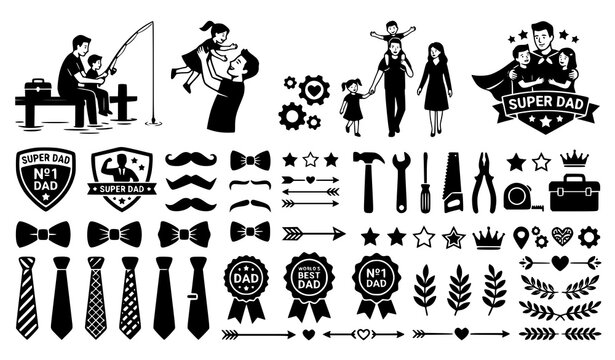 Super Dad Silhouette Icons and Family Vector Bundle
