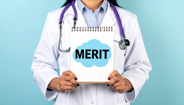 Doctor holding notepad with merit concept in medical context