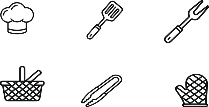 Cooking and barbecue kitchenware vector icon and bundles set