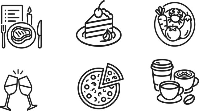 Food and drink line art vector icon and bundles set