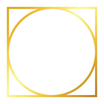 Gold Square Frame with Inscribed Circle Outline Vector
