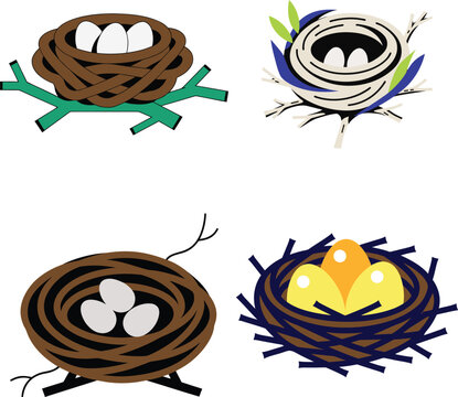 Bird Nest with Eggs Vector Set