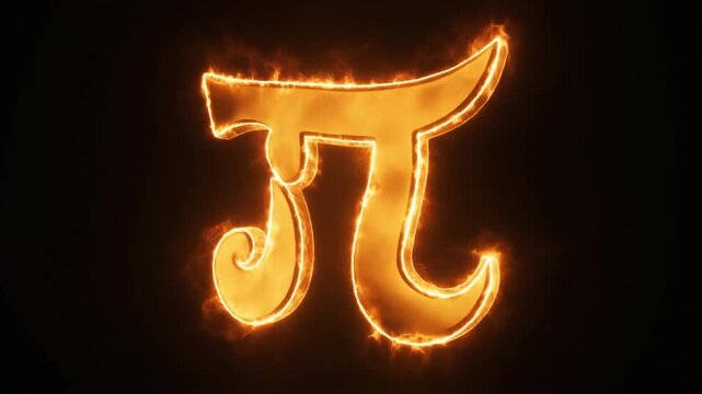 Glowing golden pi symbol engulfed in flames on dark background, representing mathematics, infinity, and the passionate pursuit of knowledge.