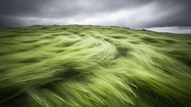 Blurred green grass in stormy weather.
