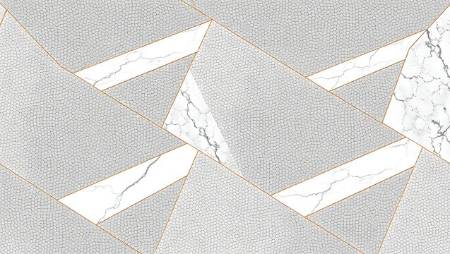 Seamless Geometric Pattern with Grey Shagreen Leather Calacatta Marble and Brushed Gold Inlay
