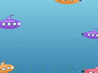 Kids Submarines with Bubbles Ocean Background
