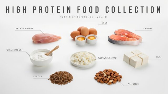 High protein food collection nutritional infographic with nutrition wellness lifestyle building balanced infographic ingredients culinary nutrients vitality wholesome prepared planning