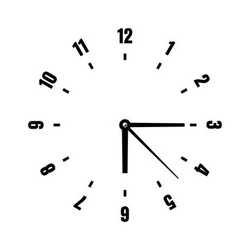 Mechanical clock face with arabic numerals, bezel. Watch dial with minute, hour marks and numbers. Timer or stopwatch element. Blank measuring circle scale with divisions. Vector illustration