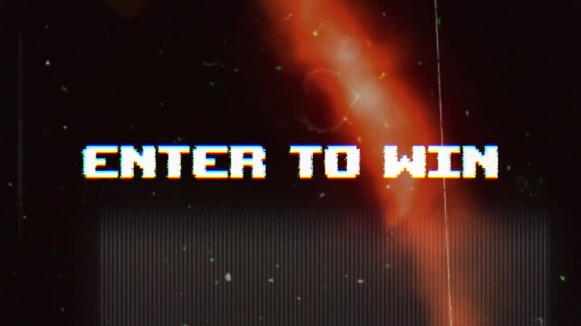 Enter to Win animated typography featuring glitch effects, digital distortion, film grain, and retro styling for contests, giveaways, promotions, advertising, marketing, and social media campaigns.