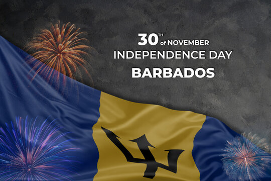 Barbados independence day greetings card with flag and fireworks