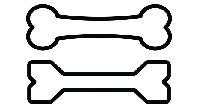 Two black and white bone shapes on a white background simple line art illustration