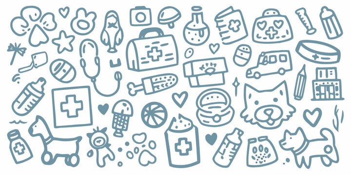 Veterinary Doodles Hand drawn Pattern Of Animal Healthcare Items And Pets