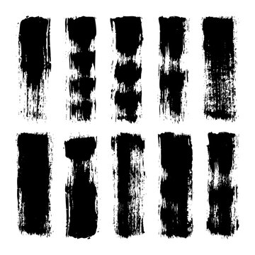 Long grunge brush strokes, lines, ink smudges, hand-drawn scribble shapes. Handmade sketchy marks, stains, charcoal streaks. Paint textures, dry brush effect. Marker underline. Vector illustration
